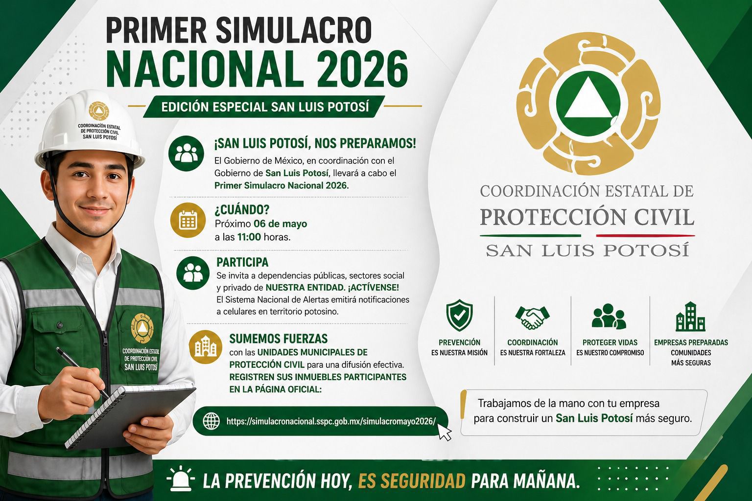SLP registra amplia participación en primer simulacro nacional 2026